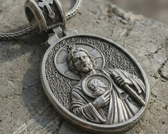 Sterling zilveren hanger met afbeelding van Sint Judas – katholieke beschermheilige medaille