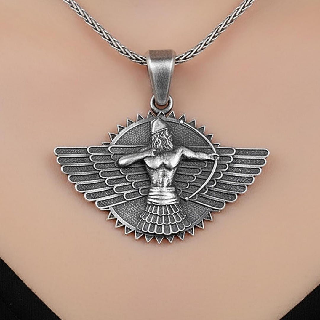 Faravahar Ahura Mazda Handmade Silver Necklace, Ancient Persia