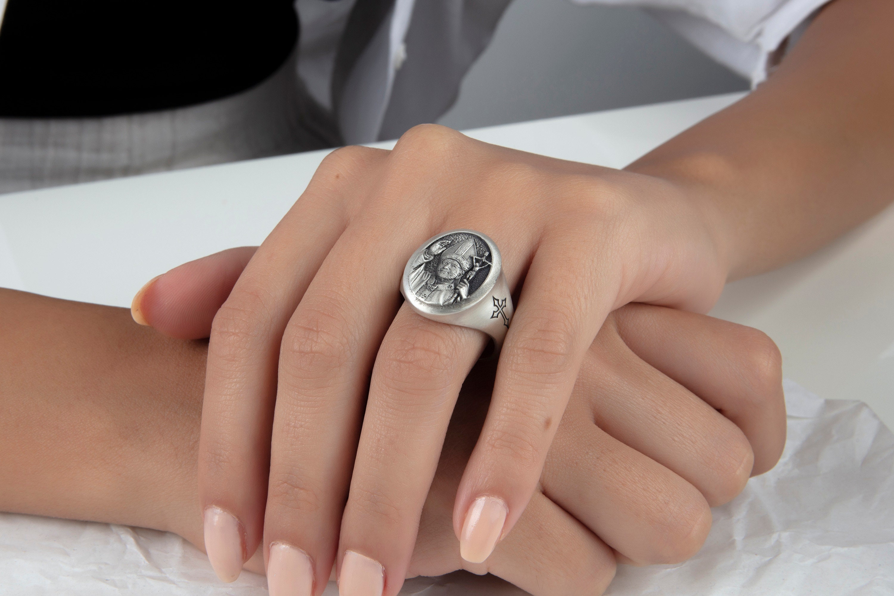 St. John Paul II Signet Ring - 925 Silver Catholic Pope Jewelry, Patron ...