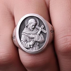 St. Francis of Assisi Ring - 925 Silver Patron Saint of Animals & Nature, Catholic Signet, Faith Protection Jewelry