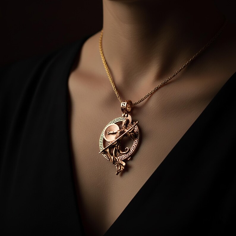 Athena Necklace, Minerva Pendant, Warrior Goddess, Athena Spear Charm, Athena Shield Charm, Sterling Athena, Silver Minerva, Goddess Jewelry Rose Gold Finish