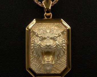 18K Gold Tiger Head Pendant, Unisex Necklace, Personalized Jewelry