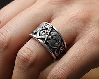 925K Masonic Silver Ring for Men | Perfect Gift for Husband | Christmas Gift Ideas | Mens Jewelry Silver Rings for Him