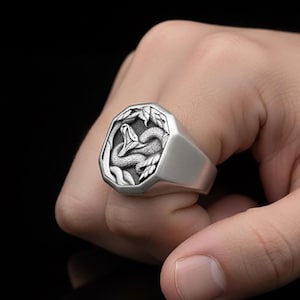 森の中のパイソンリング – 925スターリングシルバーの自然モチーフリング、森の中の蛇のデザイン、野生動物をモチーフにした彼または彼女へのギフト