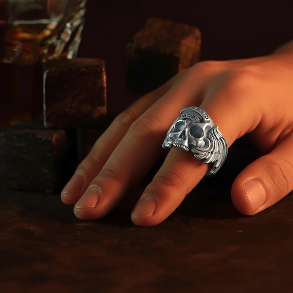 Memento Mori Skull, Winged Skull Ring, Gothic Jewelry, Life