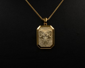 18K Gold Ram Pendant | Aries Zodiac Necklace, Handmade