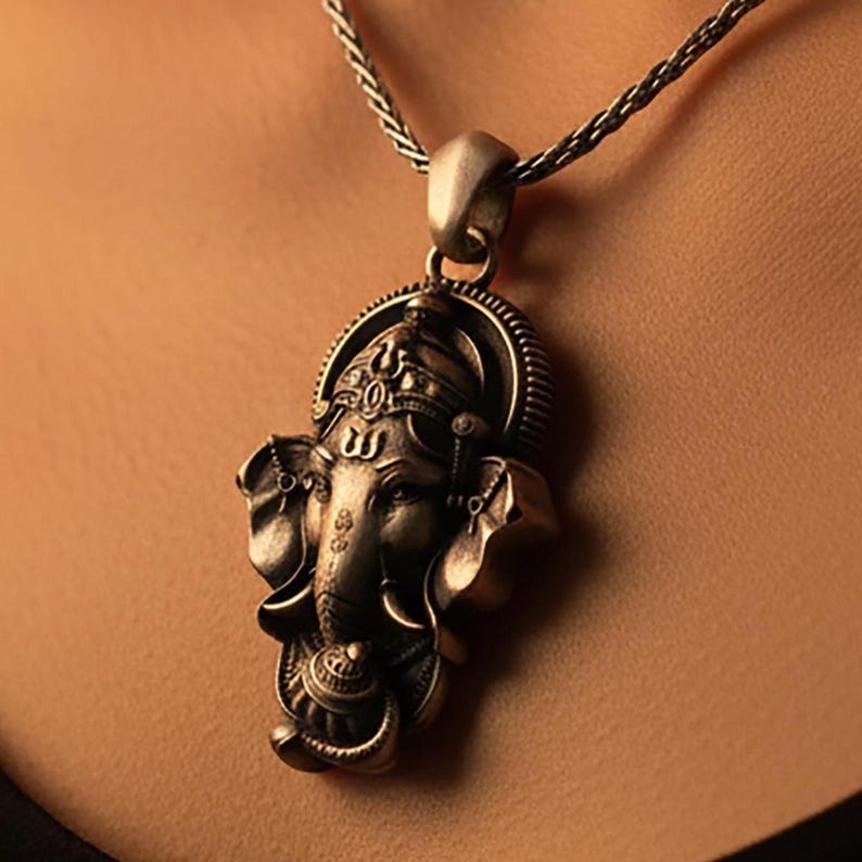 Sterling Silver Ganesha Pendant Necklace, Hindu Charm, Spiritual Jewelry image 1
