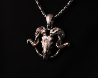 Ciondolo a forma di teschio di ariete in argento sterling, pendente di Bafometto, gioielli gotici occulti