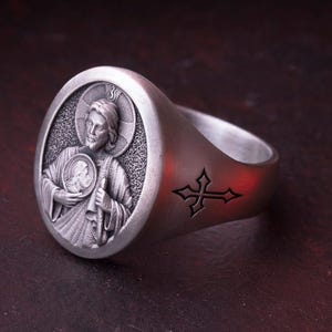 St. Jude Signet Ring - 925 Silver Patron Saint of Hope & Miracles, Catholic Faith Jewelry, Christian Gift