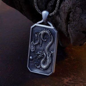 Silver Eastern Dragon Pendant – Serpentine Long Chinese Dragon Necklace with Pearl Flame for Mythical Jewelry Lovers