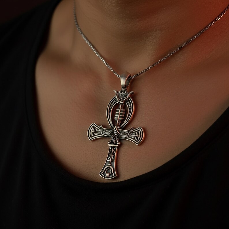 Ankh Key Pendant, Egyptian Symbol, Life Necklace, Pharaoh's Charm, Ancient Egypt, Spiritual Jewelry, Unisex Accessory, Historical Gift Oxidized Finish