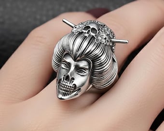 Japanese Geisha Silver Ring, Japanese Culture Ring, Silver Geisha Ring, Traditional Japanese Art, Valentine's Day Gift