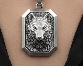 Personalized Wolf Neckalce Sterling Silver Mens Jewelry Gift Ideas for Birthday | Wolf Pendant Personalized & Handmade Engraved Wildlife