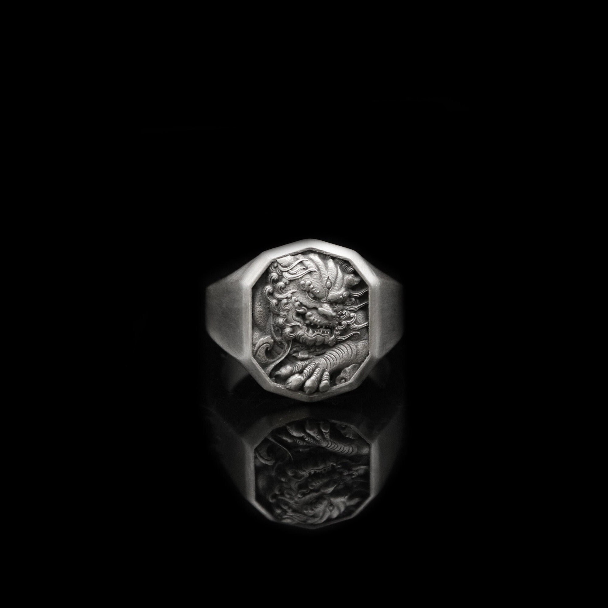Anello Uomo Argento 925 Foo Dog Biker – Leone Guard Stile Biker – Gioiello Regalo