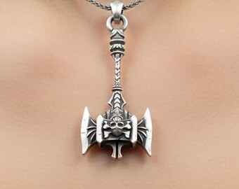 Silver Dwarven Hammer Pendant, Dwarf Necklace Fantasy Fiction Jewelry Gift for Gamer Christmas and New Year Gift Ideas Personalized