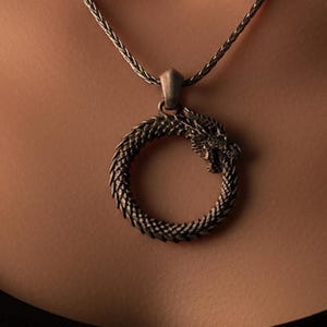 Ouroboros Necklace, Infinity Symbol, Serpent Pendant, Eternal Cycle, Mythology Jewelry, Self-reflection Charm, Alchemy Accessory