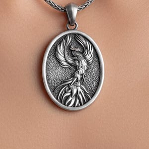 Handmade Sterling Silver Phoenix Charm Necklace, Ancient Greek Mythology