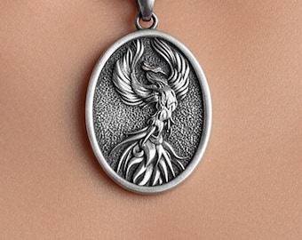 Handmade Sterling Silver Phoenix Charm Necklace, Ancient Greek Mythology