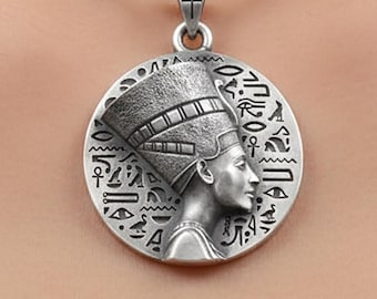 Silber Königin Nofretete Charme Ägyptische Hieroglyphen Anhänger Ankh Halskette Gedenkgeburtstag Geschenk für ihr Muttertagsgeschenk
