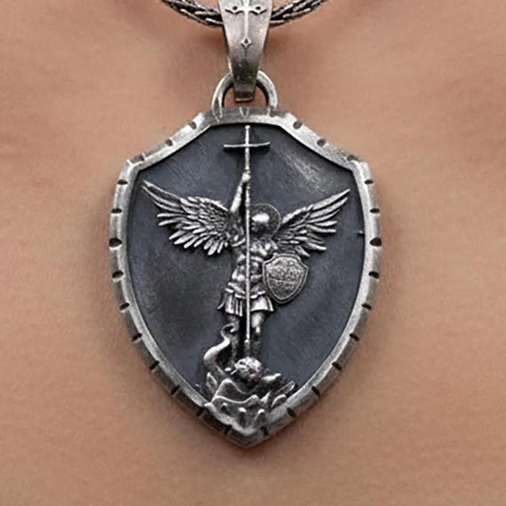 Ciondolo medaglia San Michele Arcangelo in argento sterling 925
