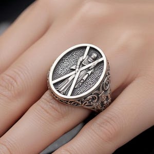Andreas-ring, Sint-Andreas herenring, christelijk Sint-Andreasring zilver religieus christelijk cadeau sieraden, valentijnscadeau