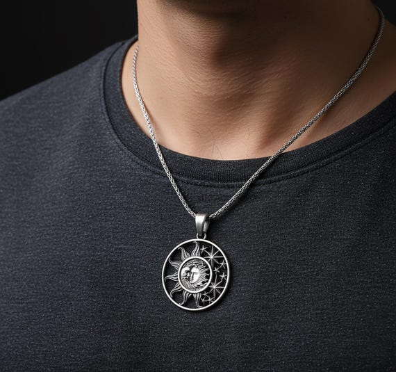 Sterling Silver Moon and Sun Pendant, Harmony Charm - Etsy