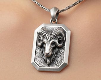 Aries Ram Necklace Sterling Silver Jewelry⋆Zodiac Sign Birthday Gift Ideas⋆Hanmade and Hand Engraved Personalized Aries Pendant Horoscope