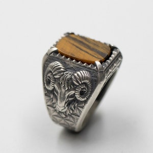 Ram Ring, Aries Signet Ring Men, Handmade Animal Head Ring, Animal Majestic Ram Silver Men Ring, Zodiac Boho 925 Sterling Silver Men Jewelry