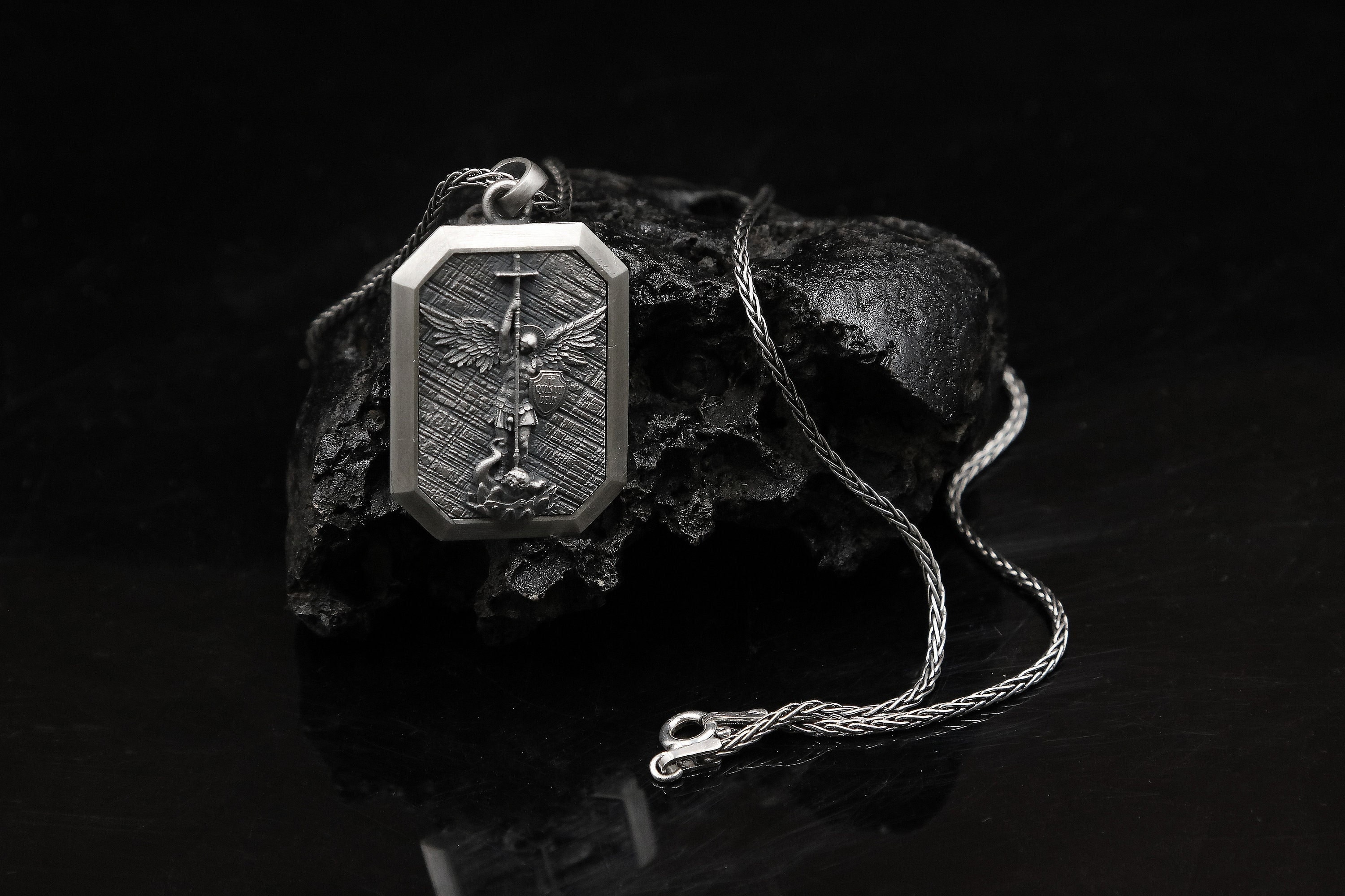St Michael Archangel Necklace Religious Gift Christian Amulet Mother's Day Gift for Her, Him Silver Accessory Birthday Gift for Men, Women