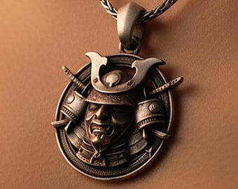 Colgante de casco de samurái, collar de shogun, Japón feudal, amuleto de guerrero, símbolo del bushido, armadura histórica, cultura japonesa