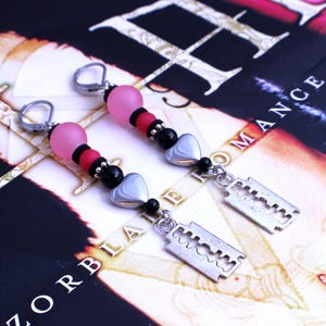 HIM - Razorblade Romance Dangle Earrings - Ville Valo/Neon Noir/Love Metal Jewelry/Gothic Earrings/Emo Razorblades/Right Here in Your Ear