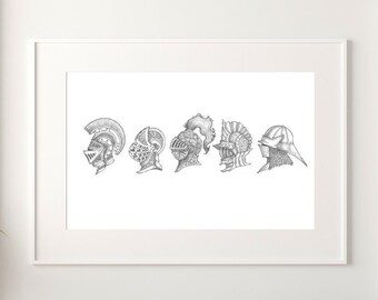 Pencil Drawing Illustration Print ~ Knights