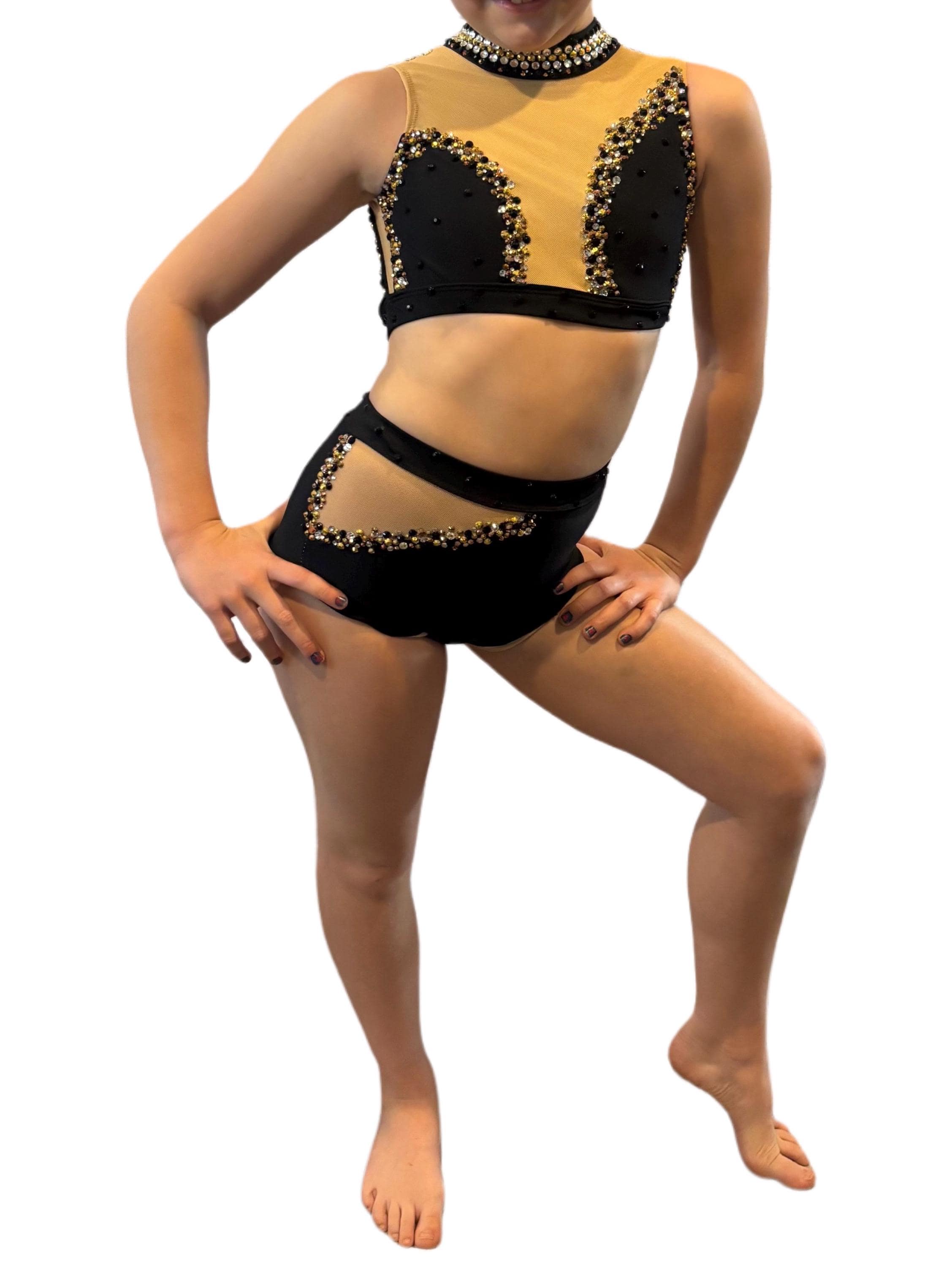 Black/ Gold lyrical/ acro/ contemporary costume child 8/10