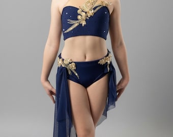 Navy/ Gold lyrical dance costume child 8/10
