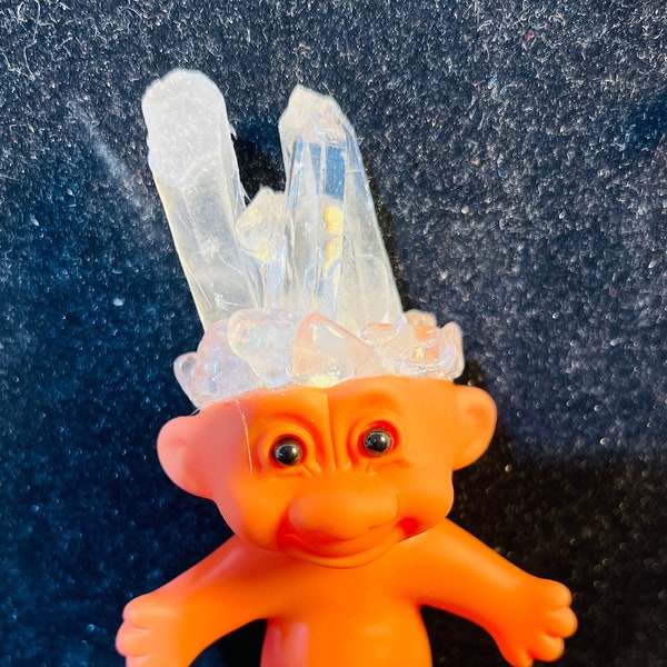 Collectible Troll Doll with Clear Point Crystals, Crystal Russ Troll Doll, Clear Crystal Points