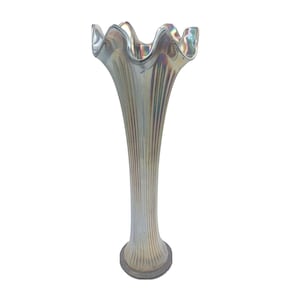 Fenton Carnival Glass Iridescent Cobalt Blue Silver 10.75 In Vase Tall READ