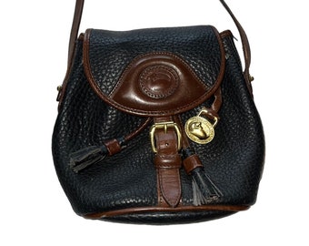 Vintage Dooney and Bourke Equestrian Mini Backpack, Brown and Black Leather