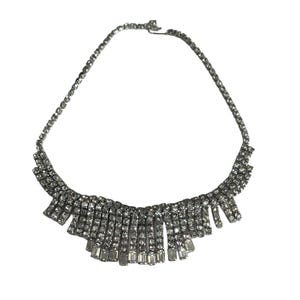 1950s Clear Rhinestone Bib Statement Necklace Fashion Jewelry