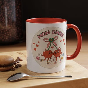 Retro Valentine's Coffee Mug, Mon Cheri Cherries, Couples Gift, Valentine Cherries, Hot Chocolate Cup, Custom Personalization Available
