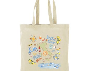 Amalfi Coast Canvas Tote Bag, Amalfi Coast Lemon Bag, Lemon Italy Tote Bag, Italian Summer Bag, Dolce Vita Tote, Italia Beach Tote Bag Ciao