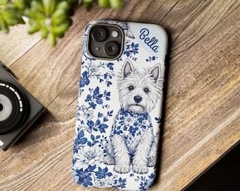 West Highland White Westie Dog Lover iPhone Case, Pet Owner Gift, Protective Phone Cover, Iphone Case, Personalized Name, Animal Chinoiserie