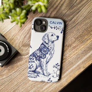 Chinoiserie Labrador RETRIEVER Dog iPhone Case, Coquette Dog Gift, iPhone Cover, Blue & White Floral, Personalized Dog Name, Dog Mom Gift