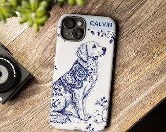 Chinoiserie Labrador RETRIEVER Dog iPhone Case, Coquette Dog Gift, iPhone Cover, Blue & White Floral, Personalized Dog Name, Dog Mom Gift