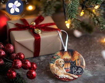 Personalized Dog Name Christmas Ornament, Golden Retriever Black Cat Gift, 2024 Holiday Gift, Yellow Lab, Double Sided Ornament