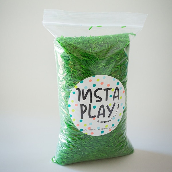 Green rice sensory base  | st Patrick’s day rice sensory bin filler | toddler sensory play  | sensory bin colored rice | rice sensory kit