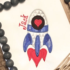 Personalized Boys Valentines Day Shirt, Rocket, Heart, Embroidered, Applique T-Shirt