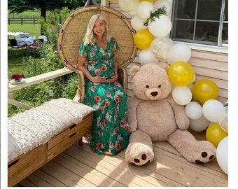 Baby Shower Photoshoot Chiffon Floral Print Maxi Dress Maternity– Made in U.S.A