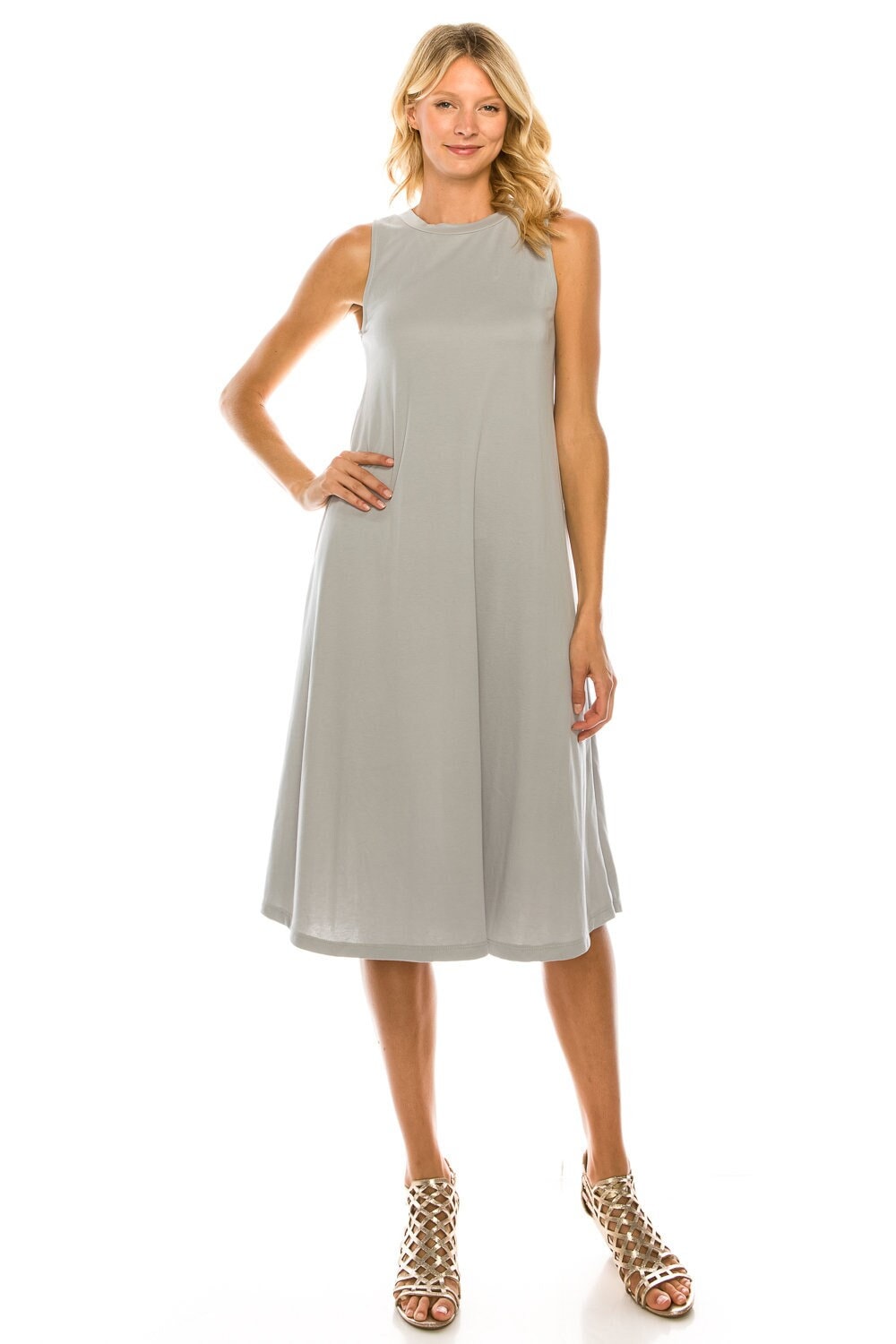 Modal Jersey Tank Dress: A-Line Sleeveless Midi - Made in USA Modal Jersey Tank Dress: A-Line Sleeveless Midi - Made in USA