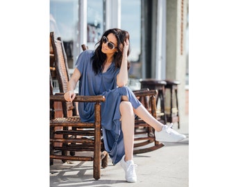 Modal Rib Button-Up Maxi Dress: Short Sleeve Shirt Dress, Made in USA