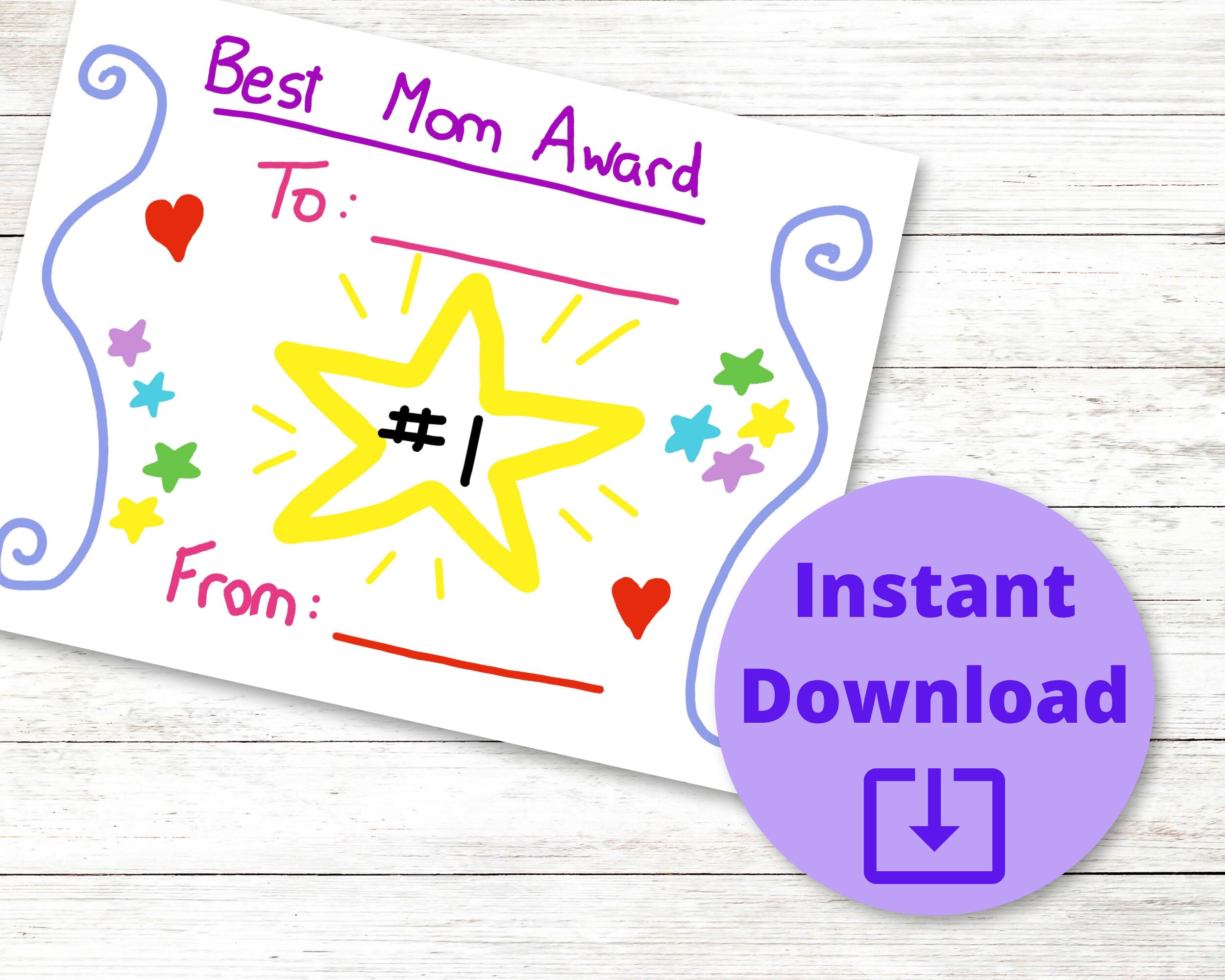 Mother's Day Best Mom Printable Award Certificate - Etsy